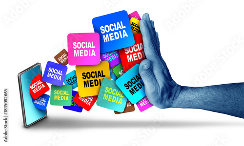 Fotografi Stopping Social Media for children or student ban as government and parental controls blocking access to social networks or online safety and youth protection for mental health concerns