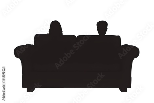 Solid black silhouette of a modern two seater sofa with smooth curved arms and backrest shown as a clean vector outline with no surface details - AI Generated