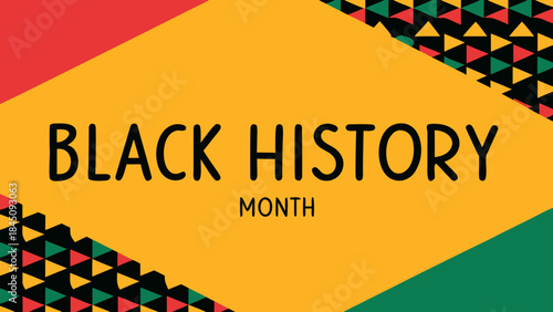 Vibrant black history month celebration graphic with colorful african pattern design elements on yellow background