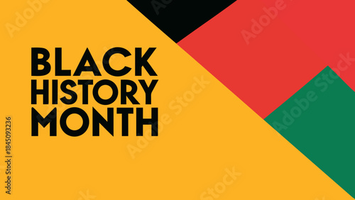 Black history month celebration with vibrant yellow, red, green, and black geometric shapes background