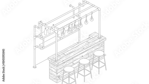 3D office space layout with furniture and equipment.