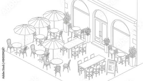 3D office space layout with furniture and equipment.