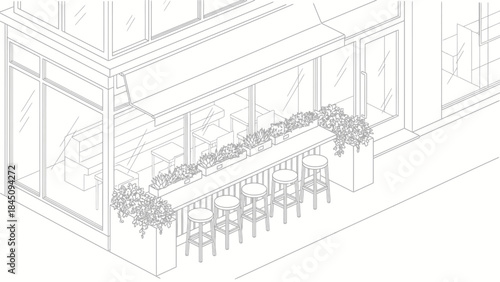 3D office space layout with furniture and equipment.