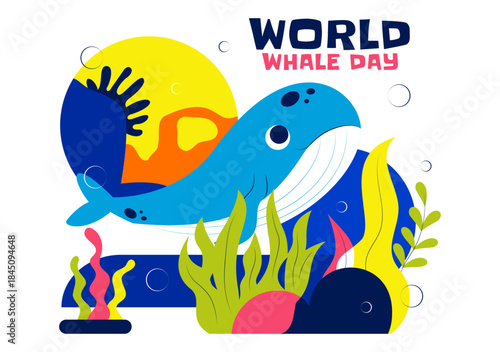 World Whale Day Vector Illustration Featuring Humpback Whale In Ocean Highlighting Marine Ecosystem Improvement And Mammal Protection in a Background