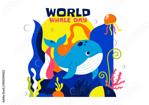 World Whale Day Vector Illustration Featuring Humpback Whale In Ocean Highlighting Marine Ecosystem Improvement And Mammal Protection in a Background