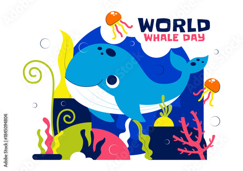 World Whale Day Vector Illustration Featuring Humpback Whale In Ocean Highlighting Marine Ecosystem Improvement And Mammal Protection in a Background