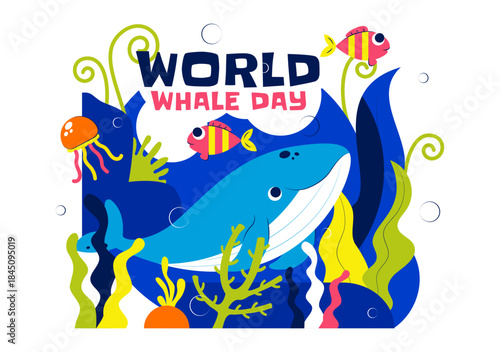 World Whale Day Vector Illustration Featuring Humpback Whale In Ocean Highlighting Marine Ecosystem Improvement And Mammal Protection in a Background