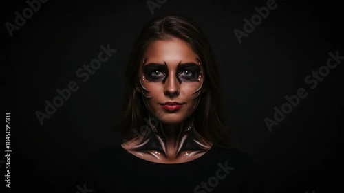 Woman with elaborate face and neck art