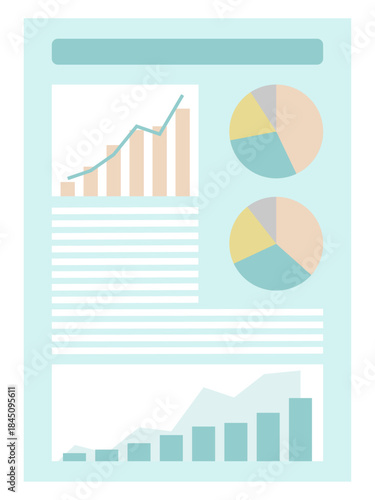Business infographic with fictional data charts and graphs