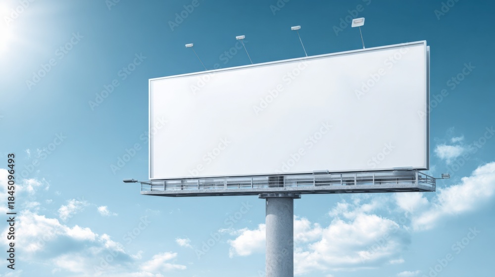Fototapeta premium Blank Billboard Mockup Against a Blue Sky with Clouds, Ready for Advertising and Custom Messages