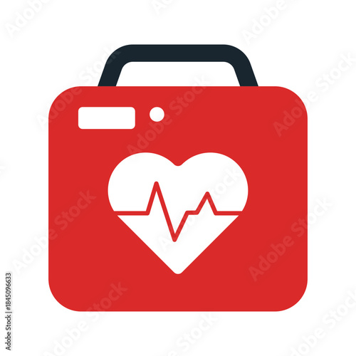 AED defibrillator emergency first aid flat color icon
