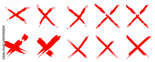 Brush stroke X cross mark. Hand drawn brush cross, ban, refusal. Marker sketch. Highlighting text and important objects. Stock vector illustration isolated on white background.	