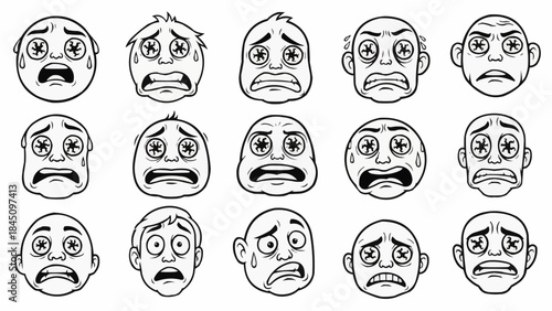 Collection of cartoon faces expressing various emotions of fear and distress.