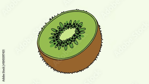 A vibrant illustration of a halved kiwi fruit showcasing its unique texture and seeds.