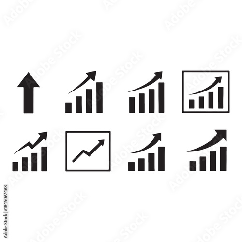 Growth Icon Set – Arrow Up, Business Chart and Rising Graph Icons