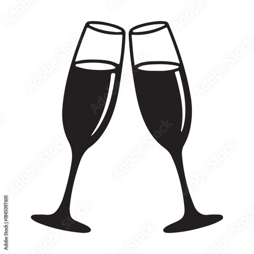Two champagne flutes Silhouette toasting celebration isolated on white background festive event