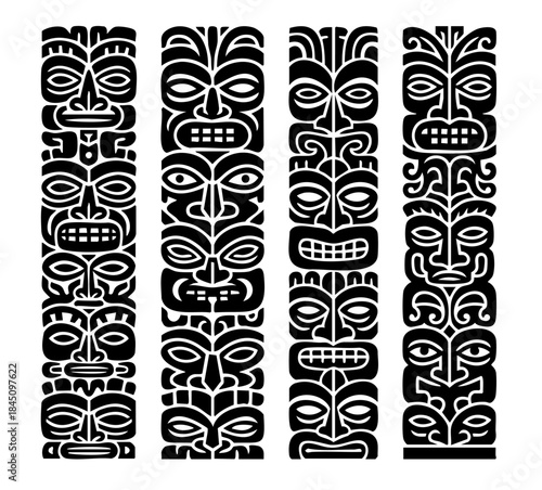 Black and White Stylized Tiki Totem Polynesian Pattern