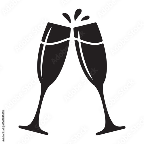 Two champagne flutes Silhouette toasting celebration isolated on white background festive event
