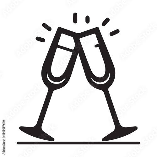 Two champagne flutes Silhouette toasting celebration isolated on white background festive event