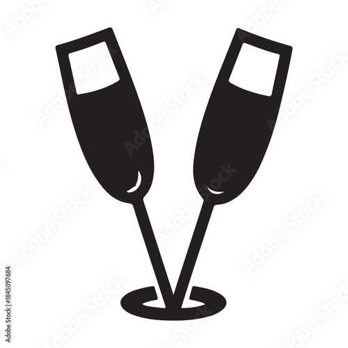 Two champagne flutes Silhouette toasting celebration isolated on white background festive event