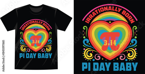 Colorful Pi Day Baby TShirt Design with Rainbow Heart