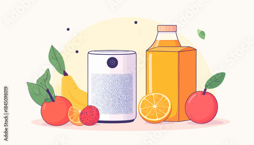 Fresh Juice Bottle and Fruits.