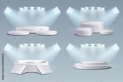 Modern presentation podium collection with spotlights.