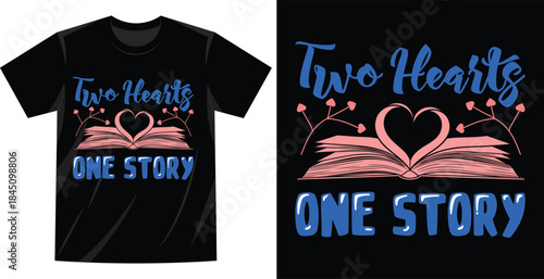 valentines day Couple Shirt Design with Book and Hearts Theme