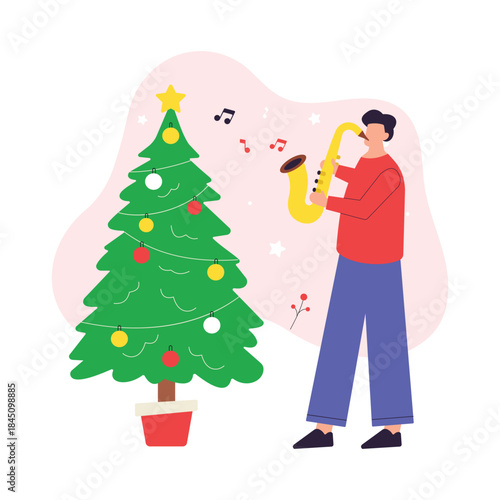 Playing Saxo phone Vector Flat Illustration EPS 10 File 