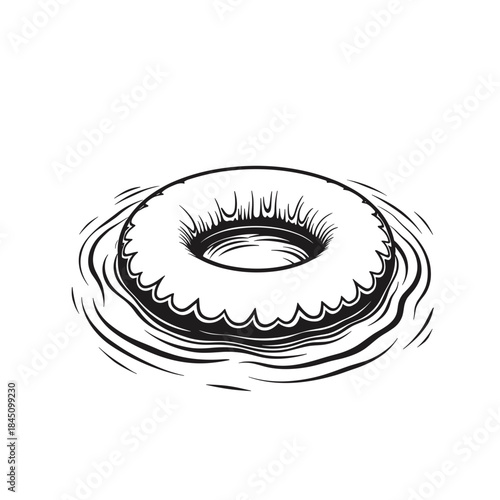 Floating ring drifting in pool, summer recreation and water safety equipment