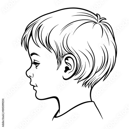 Boy face profile line drawing on white, child development and pediatric healthcare in education