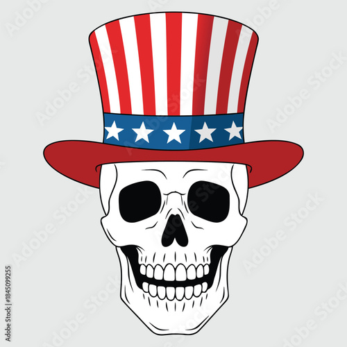 Patriotic Skull Wearing Uncle Sam Hat American Independence Illustration