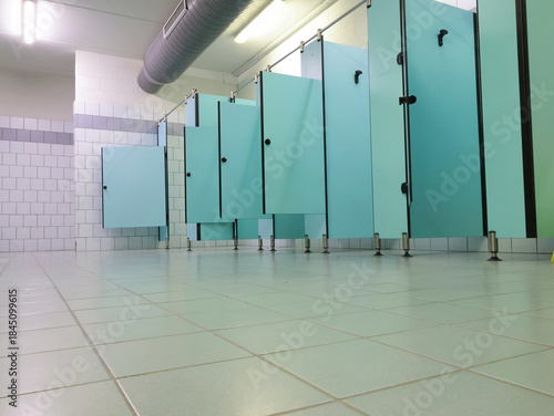 Lockers in empty locker room at sports club. Fitness center and swimming pool. Sports and health.