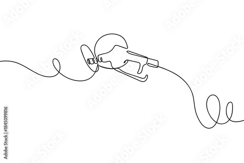 A single, continuous line of fuel dispensers for refueling cars. one line drawn. linear concept. Editable stroke.