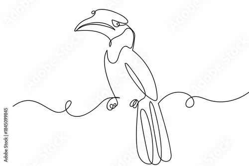 A single, continuous line of hornbills, a protected species. one line drawn. linear concept. Editable stroke.