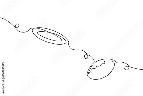 A continuous line of frisbees and an American football. one line drawn. linear concept. Editable stroke.