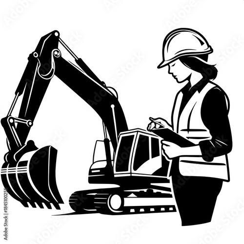 Worker Checking Excavator Bucket