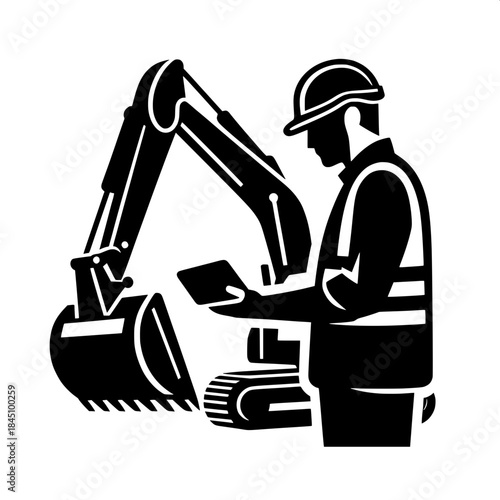 Worker Checking Excavator Bucket