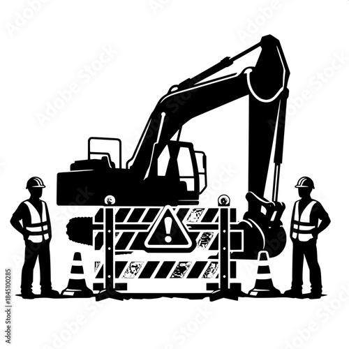 Excavator Near Barricades