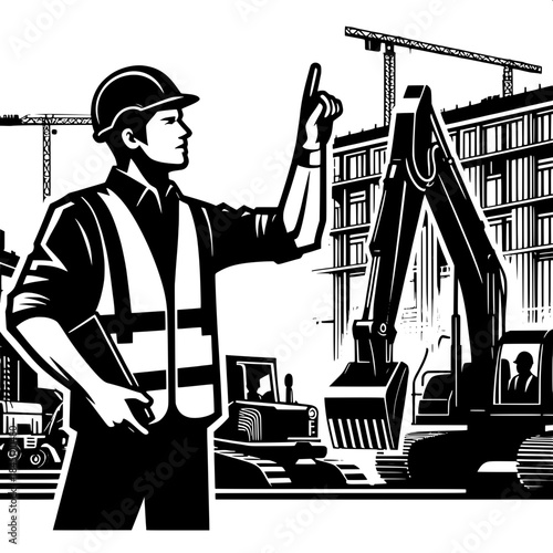 Worker Guiding Excavator