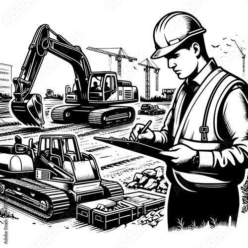 Worker Monitoring Excavator with Clipboard