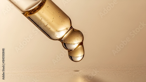 Wallpaper Mural Close-up shot of a golden oil serum dripping from a glass dropper, showcasing its texture and viscosity for beauty and skincare applications Torontodigital.ca