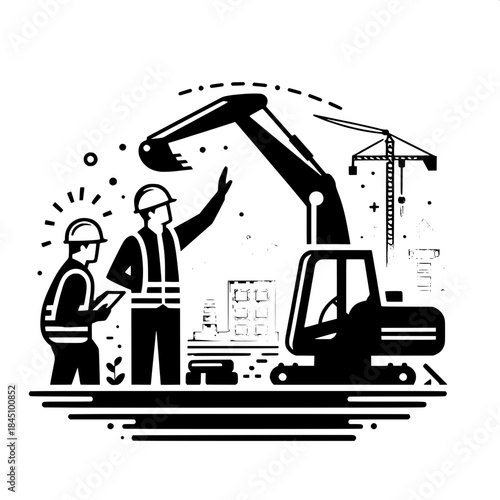Worker Guiding Excavator