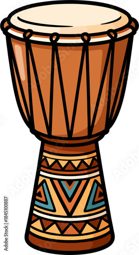 Traditional African Djembe Drum with Tribal Geometric Pattern Cartoon Vector Illustration