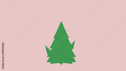 A green christmas tree silhouette on a soft pink background for holiday decoration ideas