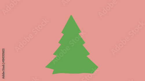 A green pine tree silhouette against a soft pink background with a minimalist design style and a focus on simplicity