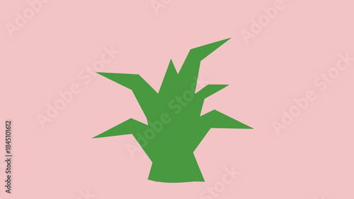 A vibrant green plant with pointed leaves on a soft pink background, illustration, simple, modern, minimalistic design element, decorative foliage