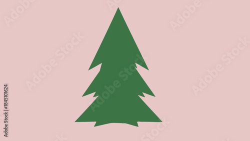 A large green pine tree silhouette on a soft pink background for christmas or nature themes