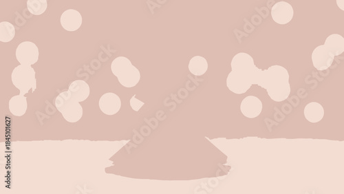 Soft pink background with white abstract shapes and a light brown base