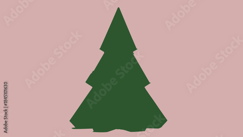 A dark green christmas tree silhouette against a soft pink background for holiday and seasonal designs